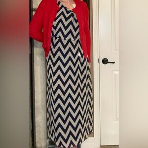 Tacera Black/Navy and greyish Chevron Maxi Dress